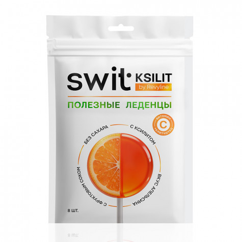 Леденцы на палочке Swit by Revyline Ksilit Апельсин с витамином С, 8 шт.